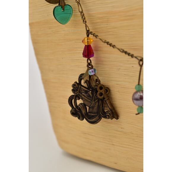 Glass Works Studios Anna Koplik Charm Necklace Heart Horse Brass Signed BinBN - Picture 11 of 12